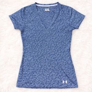 Under Armour Blue Heathered V-Neck Tee Fitted Athletic Top XS
